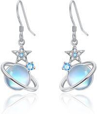 wholesale 925 Sterling Silver Moonstone Planet & Star Drop Earrings - Celestial Jewelry-Moonstone Planet