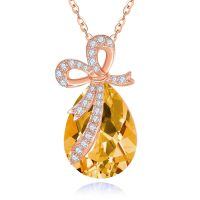 wholesale 925 Sterling Silver Rose Gold Plated Bow Knot Red Crystal Drop Pendant Necklace-11-Nov-Citrine Yellow