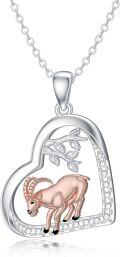 wholesale 925 Sterling Silver Heart-Shaped Goat Pendant Necklace with Cubic Zirconia Gemstones - Gifts for Her Him-0-0