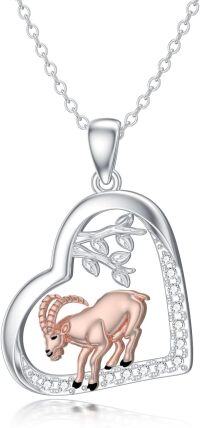 wholesale 925 Sterling Silver Heart-Shaped Goat Pendant Necklace with Cubic Zirconia Gemstones - Gifts for Her Him-Goat