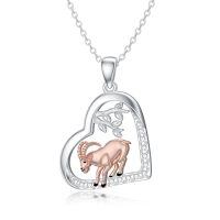 wholesale 925 Sterling Silver Heart-Shaped Goat Pendant Necklace with Cubic Zirconia Gemstones - Gifts for Her Him-Goat