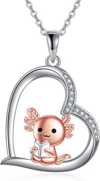 wholesale 925 Sterling Silver Axolotl Pendant Heart-Shaped Necklace - Cute Animal s for Women-Axolotl