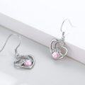 wholesale 925 Sterling Silver Heart Paw Print Pink Stone Drop Earrings-0-1