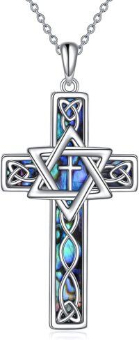 wholesale  925 Sterling Silver & Abalone Shell Star of David Pendant Necklace for Men Women, 18 Chain, Gift for Dad Boyfriend Birthday Graduation Anniversary-cross