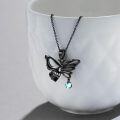 wholesale 925 Sterling Silver Black Butterfly Pendant with Heart Charm - Mothers Day Gift for Her-0-2
