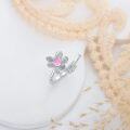 wholesale 925 Sterling Silver Pink Cat Eye Lotus Ring for Women, Adjustable Gift-0-3