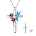 wholesale 925 Sterling Silver Cross Urn Necklace Blue Hummingbird Red Flower Cremation Memorial Pendant-0-0