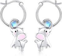 wholesale 925 Sterling Silver Elephant Moonstone Hoop Earrings - Mother's Day Gifts for Her (23x18mm)-Elephant