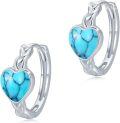 wholesale 925 Sterling Silver Turquoise Celtic Heart Hoop Earrings - Small Huggies for Women-0-0