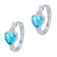 wholesale 925 Sterling Silver Turquoise Celtic Heart Hoop Earrings - Small Huggies for Women-Celtic Earrings - Turquoise