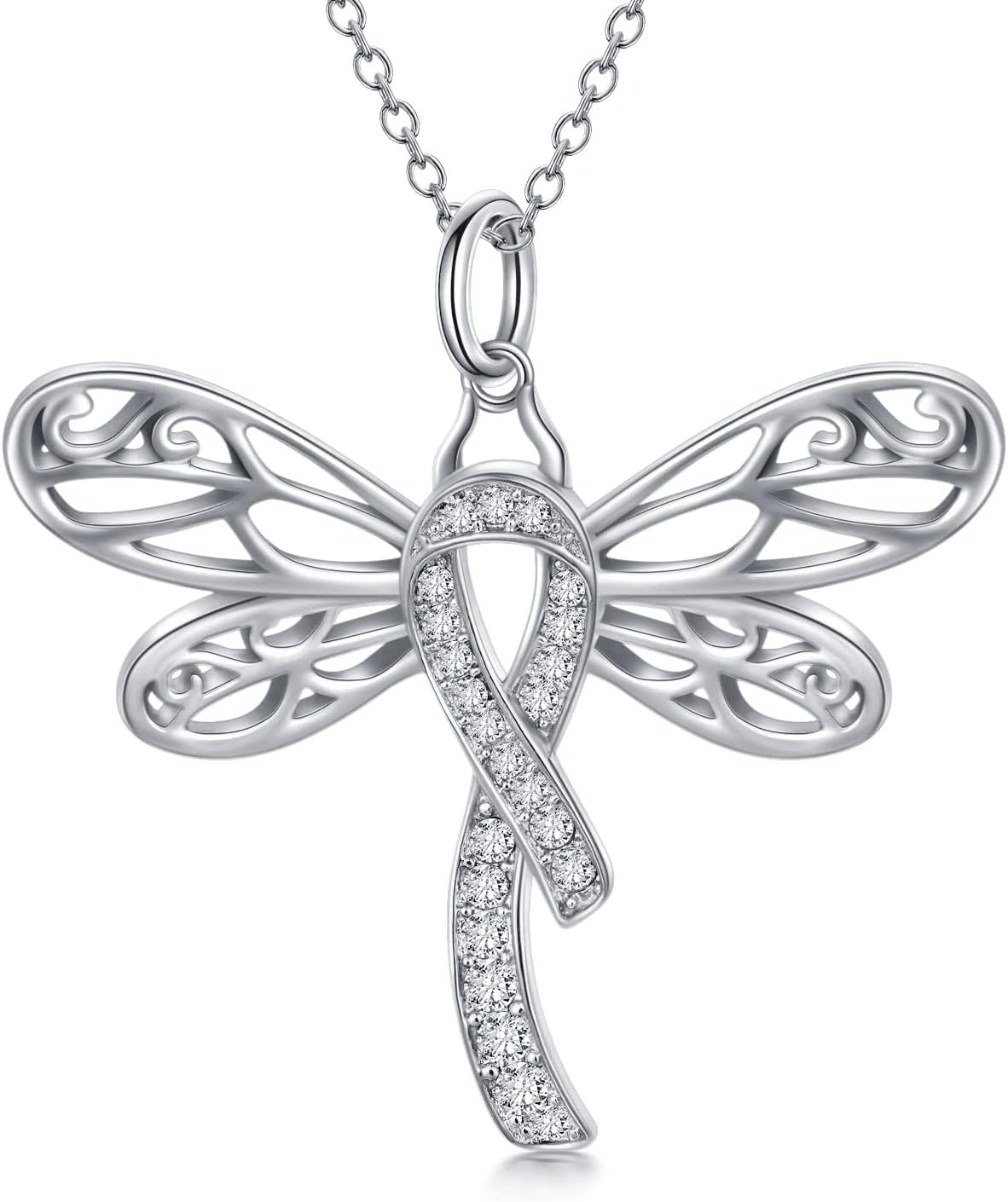  Silver Stone Cancer Survivor Necklace Women s Awareness Gift -02-Dragonfly-white-02-Dragonfly-white