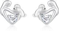 wholesale 925 Sterling Silver Heart-Shaped Dog Stud Earrings with Cubic Zirconia - Gift for Dog Moms and Pet Lovers-Silver