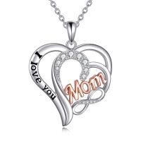 TOUPOP Sterling Silver Crystal Mom Infinity Heart Necklace-undefined