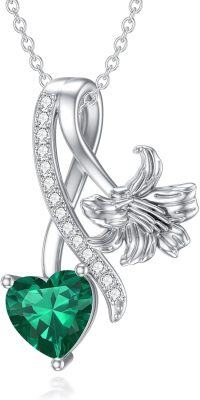 wholesale 925 Sterling Silver Birthstone Flower Necklace 12 Month Birth Flower Pendant for Women Christmas Birthday Jewelry-05-May-Lily