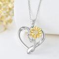 wholesale Gold-Plated 925 Sterling Silver Cubic Zirconia Sunflower Heart Pendant Necklace-0-3