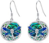 wholesale 925 Sterling Silver Abalone Shell Blue Dragonfly Round Celtic Knot Hook Earrings Irish  for Women Girls-Abalone