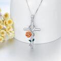 wholesale 925 Sterling Silver Rose & Teal Crystal Cross Pendant Necklaces for Women - Religious Gifts for Mom and Daughter-0-2