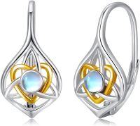 wholesale 925 Sterling Silver Celtic Moonstone & Gold Plated Irish Knot Drop Earrings for Women - Hypoallergenic Leverbacks  Set-Moonstone-gold