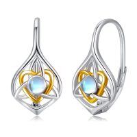 wholesale 925 Sterling Silver Celtic Moonstone & Gold Plated Irish Knot Drop Earrings for Women - Hypoallergenic Leverbacks  Set-Moonstone-gold