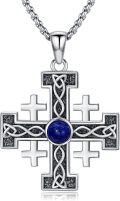 wholesale 925 Sterling Silver Lapis Lazuli Celtic Knot Jerusalem Cross Pendant Necklace  for Men & Women Birthdays Gifts-0-0