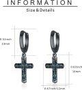 wholesale Black 925 Sterling Silver Cross Huggie Hoop Dangle Earrings with Abalone Shell Inlay-0-1