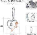 wholesale 925 Sterling Silver Rose Flower Heart Leverback Dangle Earrings with Number 13 Charm for Women-0-3