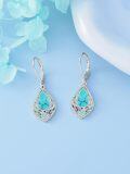 wholesale 925 Sterling Silver Turquoise & Abalone Shell Teardrop Filigree Dangle Earrings Gift for Mom Wife Girlfriend-0-3