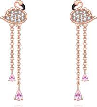 wholesale Rose Gold Flamingo Crystal Teardrop Dangle Earrings 925 Sterling Silver  for Women-Flamingo
