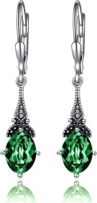 wholesale Sterling Silver Austrian Crystal Vintage Drop Dangle Leverback Earrings-Simulated Emerald
