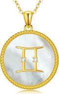 wholesale 925 Sterling Silver Mother of Pearl Gemini Constellation Pendant Necklace-0-0