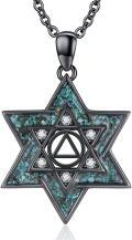 wholesale 925 Sterling Silver Black Turquoise Star of David Pendant Necklace - Jewish  for Women-0-0