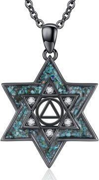 wholesale 925 Sterling Silver Black Turquoise Star of David Pendant Necklace - Jewish  for Women-Sobriety