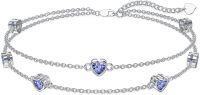 wholesale  Sterling Silver Heart Birthstone Anklet Bracelets for Women -06-Light Purple Bracelet 7\"-9\"