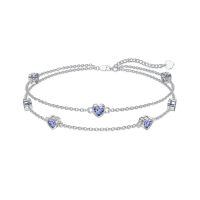 wholesale 925 Sterling Silver Heart Birthstone Anklet Bracelets for Women-06-Light Purple Bracelet 7\"-9\"