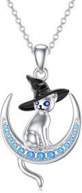 wholesale 925 Sterling Silver Crescent Moon Witch Hat Cat Charm Necklace for Women's Gifts-0-0