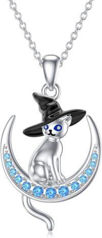 wholesale 925 Sterling Silver Crescent Moon Witch Hat Cat Charm Necklace for Women's Gifts-Cat Necklace