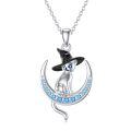 wholesale 925 Sterling Silver Crescent Moon Witch Hat Cat Charm Necklace for Women's Gifts-0-0