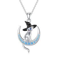 wholesale 925 Sterling Silver Crescent Moon Witch Hat Cat Charm Necklace for Women's Gifts-Cat Necklace
