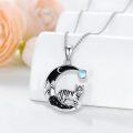 wholesale 925 Sterling Silver Crescent Moon Tiger Necklace with Black Crystal and Blue Stone Pendant-0-3