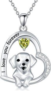 wholesale 925 Sterling Silver Birthstone Dog Heart Necklace Puppy Gift for Women-August(Peridot)