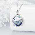 wholesale 925 Sterling Silver Blue Enamel Whale Wave Circle Pendant Necklace Set for Women-0-4