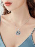 TOUPOP Sterling Silver With Blue Crystal Oxidized Poppy Flower Necklace-0-1