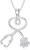wholesale S925 Sterling Silver Hypoallergenic Paw Print & Stethoscope Pendant Necklace for Vet Lovers-0-0