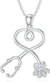 wholesale S925 Sterling Silver Hypoallergenic Paw Print & Stethoscope Pendant Necklace for Vet Lovers-Paw Print