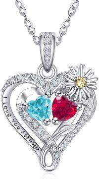 wholesale  Sterling Silver Daisy Heart Birthstone Necklace for Women -03-07-Mar-Jul