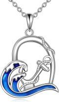wholesale 925 Sterling Silver Anchor & Wave Pendant Necklace - Oceanic Jewelry for Women-0-0