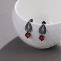 wholesale 925 Sterling Silver Heart-Shaped Red Crystal Wing Dangle Earrings Gothic  for Women-0-2