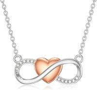 wholesale 925 Sterling Silver Rose Gold Heart and Infinity Symbol Pendant Necklace for Women-regular heart shape