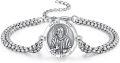 wholesale 925 Sterling Silver Padre Pio Medal Charm Bracelet with Infinity Link Chain for Men Women (Adjustable)-0-0