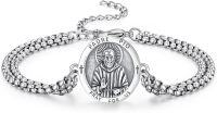 wholesale 925 Sterling Silver Padre Pio Medal Charm Bracelet with Infinity Link Chain for Men Women (Adjustable)-Padre Pio